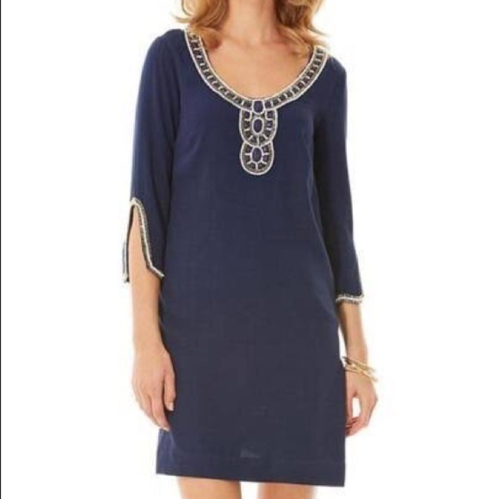 Lilly Pulitzer embellished beaded Sarah tunic dress navy blue